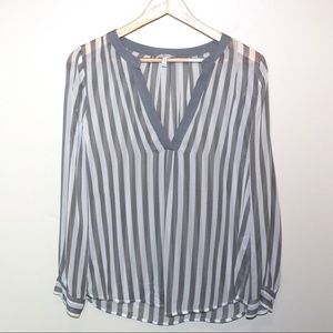 Joie 100% Silk Gray Striped Long Sleeve Blouse
